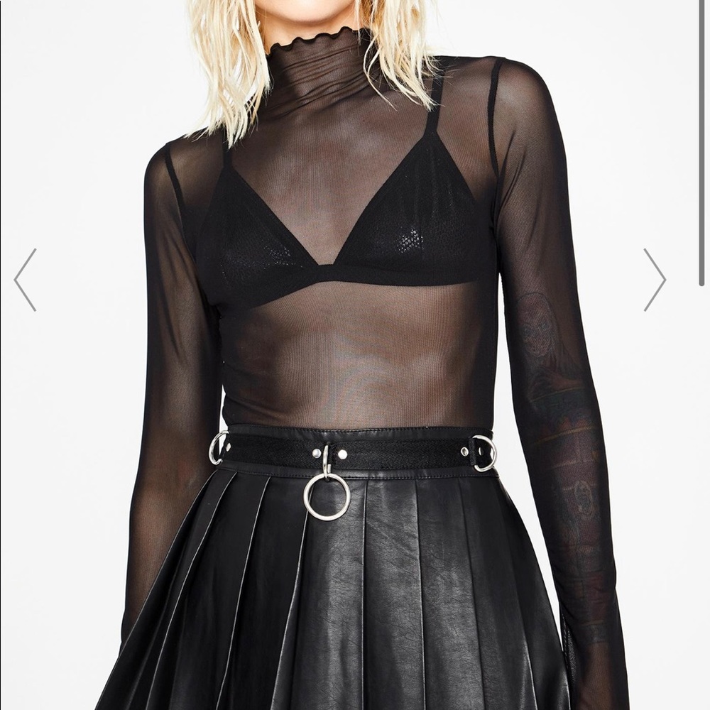 DollsKill top chop mesh ruffle trim long sleeve